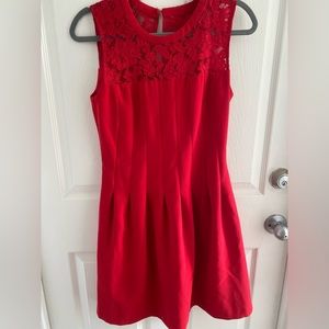 H&M red office party dress with lace